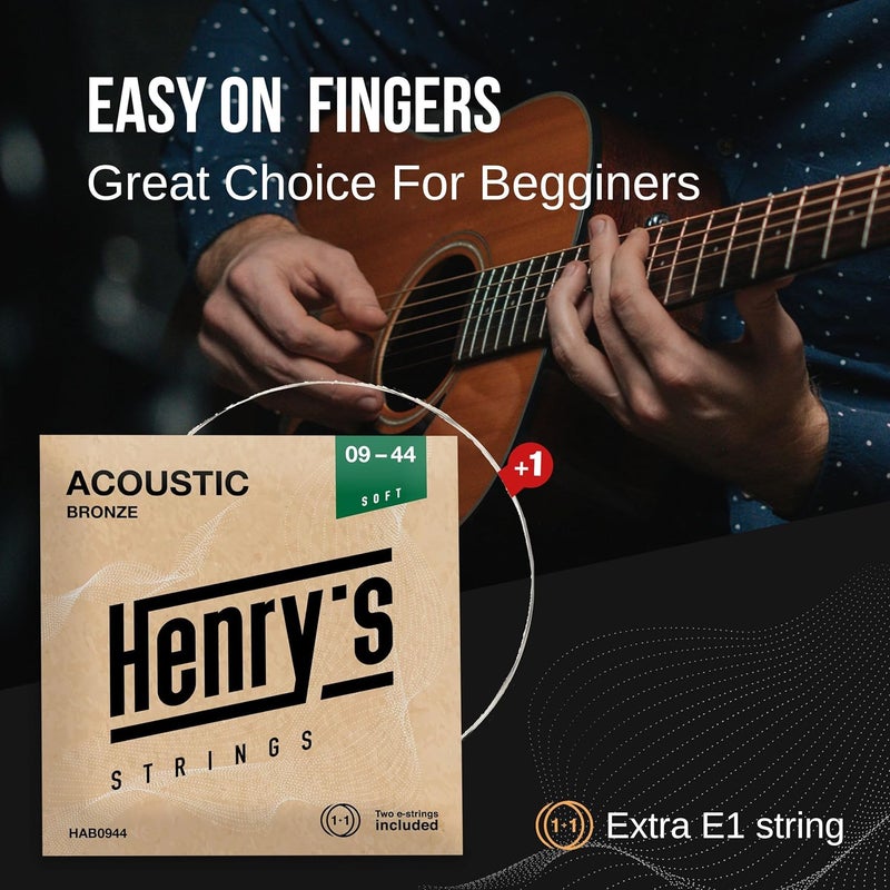 Henry's Strings 2-Pack Extra Light Acoustic Guitar Strings 09-44 - Easy On Fingers & Excellent Sound - Extra 2xE-1 String & 3xGuitar Picks - Super Light Acoustic Guitar Strings - Steel Guitar Strings Acoustic 6 Set - Image 3